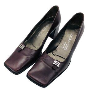 Sergio Rossi Leather Pumps Square Toe Womens Sz EU 37 US 7 Block Heel Cordovan